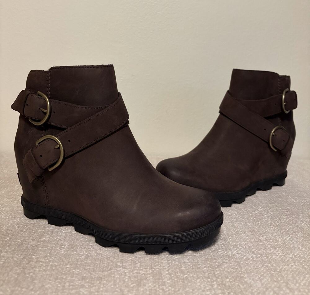 Sorel Joan of Arctic Wedge II Buckle Brown Ankle Bootie Round Toe Womens 8.5